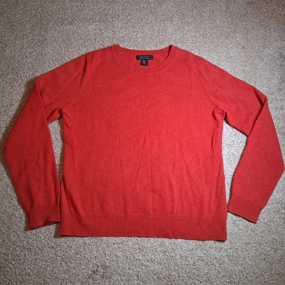 Tahari Sweater 2-ply 100% Cashmere Red XL